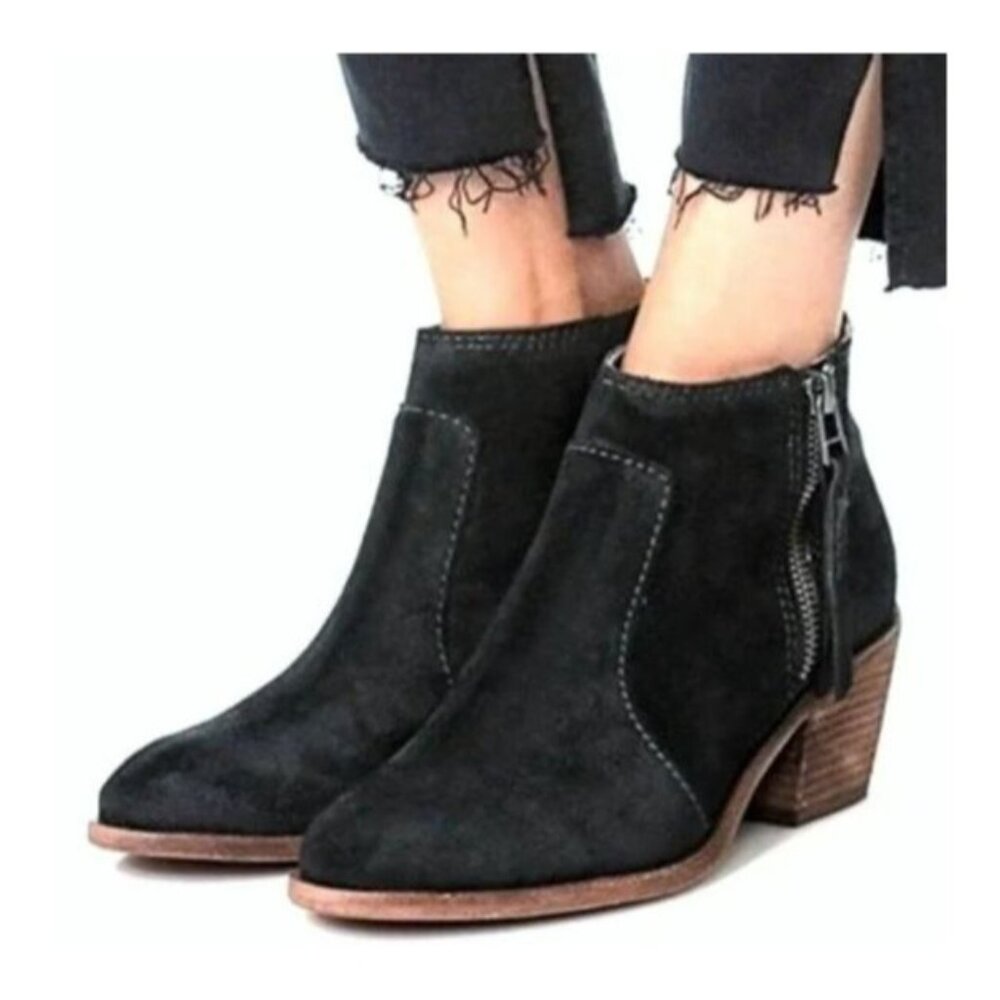 Madewell Women's Black Suede Ankle Boots 2" Wooden Heel Size 7.5 Made In Brazil